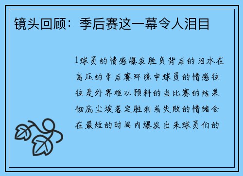 镜头回顾：季后赛这一幕令人泪目
